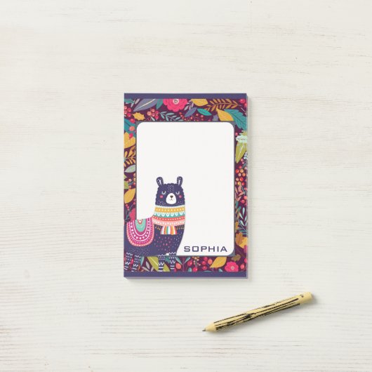 Cute Floral Llama Post-it® Notes (Op bureau)