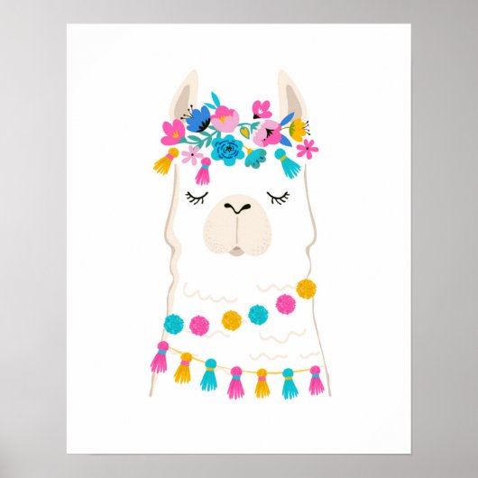 Cute Floral Llama Poster (Voorkant)