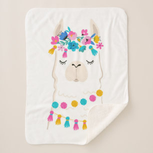 Cute Floral Llama Sherpa Deken