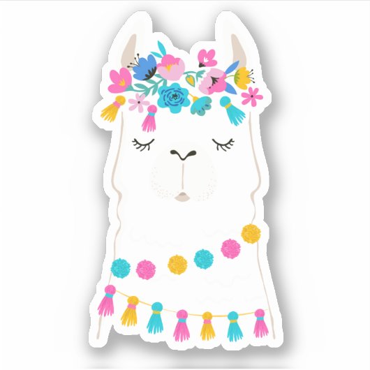 Cute Floral Llama Sticker (Voorkant)