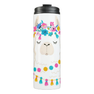 Cute Floral Llama Thermosbeker