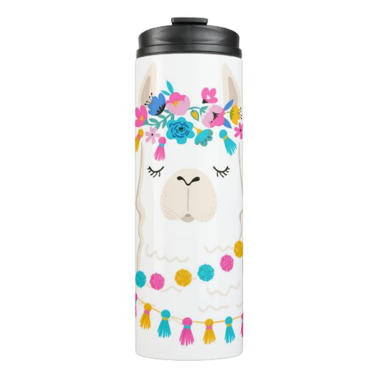 Cute Floral Llama Thermosbeker (Voorkant)