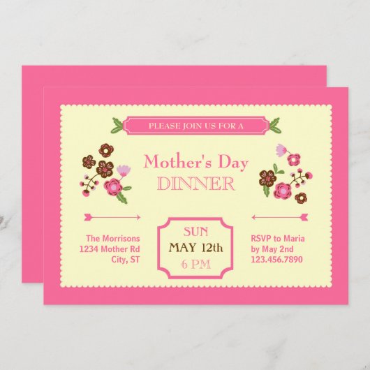 Cute Floral Moederdag Invitation Kaart (Voorkant / Achterkant)