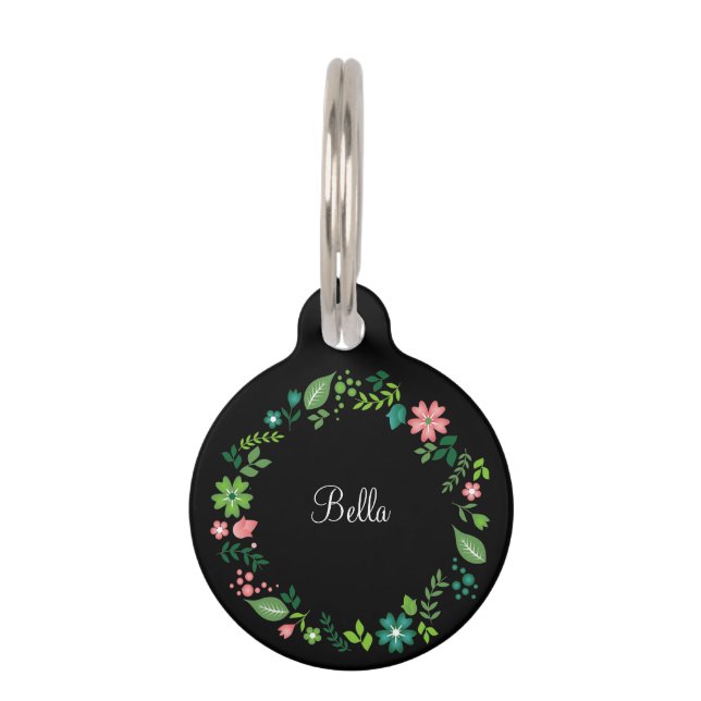 Cute Floral Monogram Dog Cat ID Labels Huisdierpenning (Voorkant)