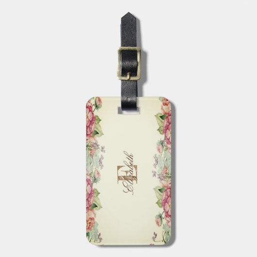  Cute Floral Monogram-Gepersonaliseerd Bagagelabel (Voorkant verticaal)