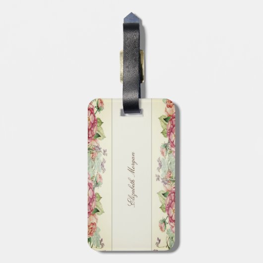  Cute Floral Monogram-Gepersonaliseerd Bagagelabel (Achterkant verticaal)