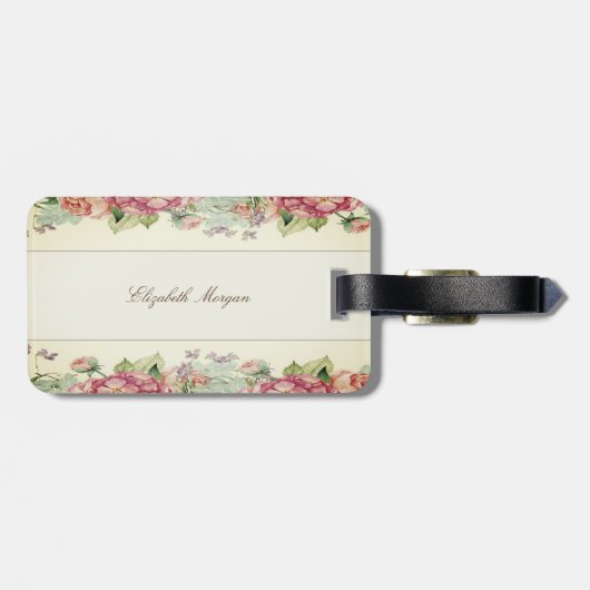  Cute Floral Monogram-Gepersonaliseerd Bagagelabel (Achterkant horizontaal)