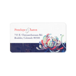 Cute Floral Navy Blue Wedding Address Etiket