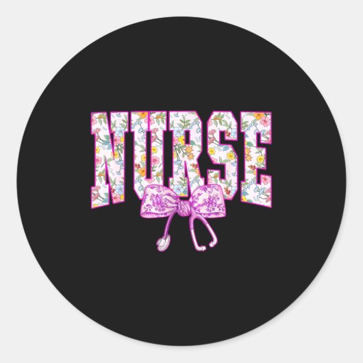 Cute Floral Nk Nurse Coquette Bow Stethoscope Nurs Ronde Sticker (Voorkant)