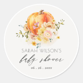 Cute Floral Oranje herfst Pumpkin Baby shower Ronde Sticker