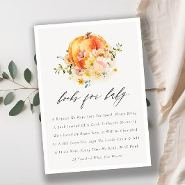 Cute Floral Oranje Pumpkin Books voor Baby shower Informatiekaartje