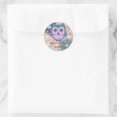 Cute Floral Owl Ronde Sticker (Tas)