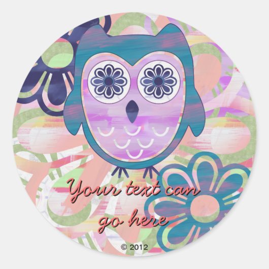 Cute Floral Owl Ronde Sticker (Voorkant)