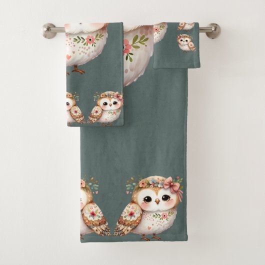 Cute Floral Owl with Bow Bad Handdoek (Insitu)