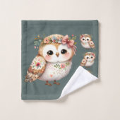 Cute Floral Owl with Bow Bad Handdoek (Wasdoekje)