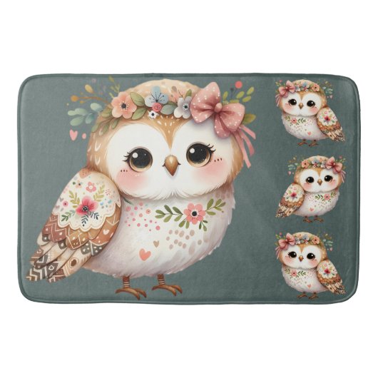 Cute Floral Owl with Bow Badmat (Voorkant)