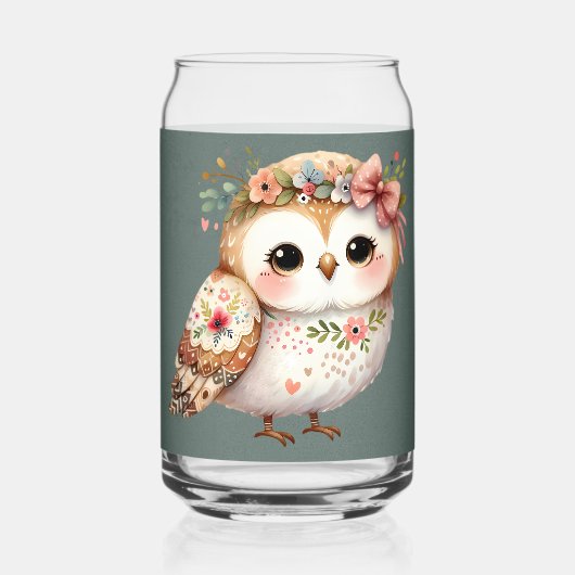 Cute Floral Owl with Bow Blikvorm Glas (Voorkant)