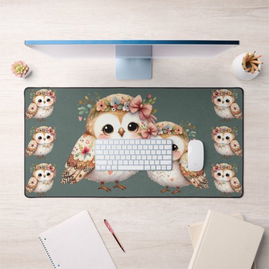 Cute Floral Owl with Bow Bureaumat (Kantoor 1)