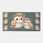 Cute Floral Owl with Bow Bureaumat (Voorkant)