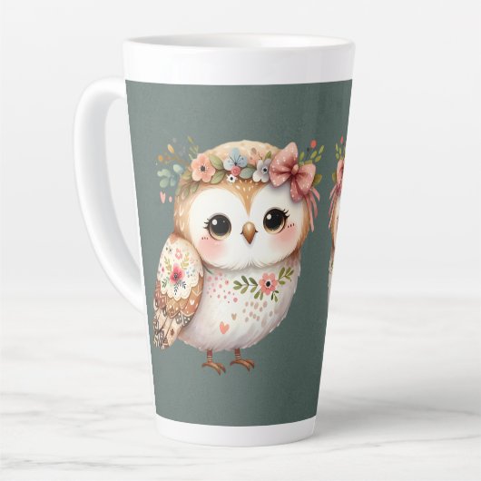 Cute Floral Owl with Bow Latte Mok (Linkerhoek)