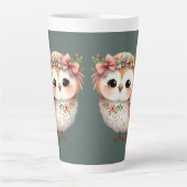 Cute Floral Owl with Bow Latte Mok (Voorkant)