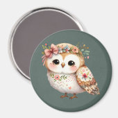 Cute Floral Owl with Bow Magneet (Voorkant / Achterkant)