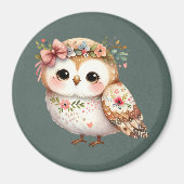 Cute Floral Owl with Bow Magneet (Voorkant)