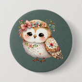 Cute Floral Owl with Bow Ronde Button 7,6 Cm (Voorkant)