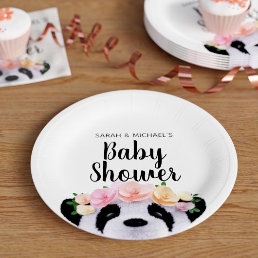 Cute Floral Panda Beer Baby shower Paper Borden Papieren Bordje