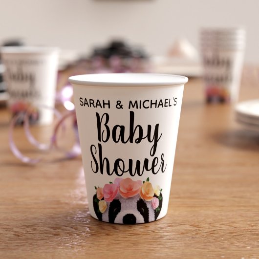 Cute Floral Panda Beer Girl Baby shower Cups Papieren Bekers