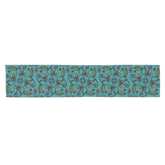 Cute Floral Pattern Blauwgroen Korte Tafelloper (Horizontaal)