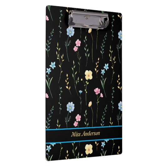 Cute Floral Pattern Customizable Name Klembord (Rechts)