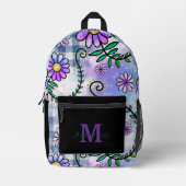 Cute Floral Pattern Monogram Name  Bedrukte Rugzak (Voorkant)