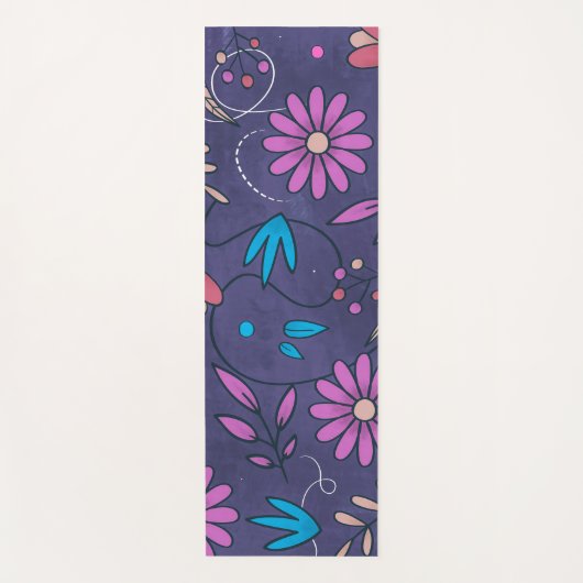 Cute Floral Pattern Paars Grunge Background | Yogamat (Voorkant)