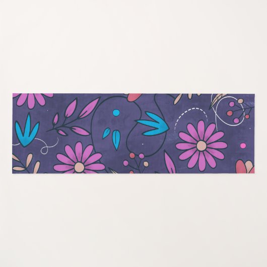 Cute Floral Pattern Paars Grunge Background | Yogamat (Voorkant (horizontaal))