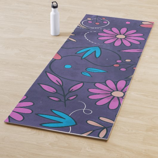 Cute Floral Pattern Paars Grunge Background | Yogamat (In situ)