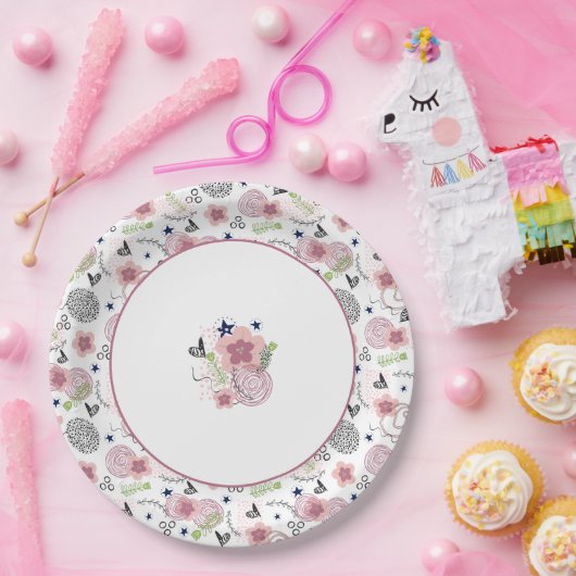 Cute Floral Pattern Papieren Bordje (Feest)