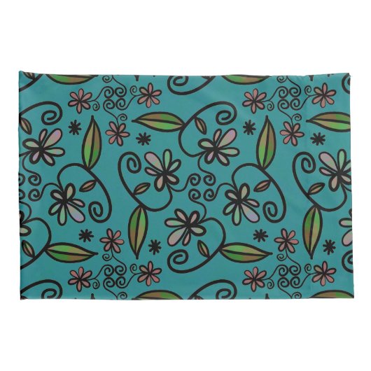 Cute Floral Pattern Teal Kussensloop (Achterkant-Rechts)