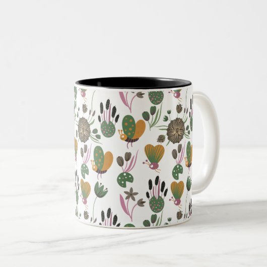 Cute Floral Pattern Tweekleurige Koffiemok (Voorkant rechts)