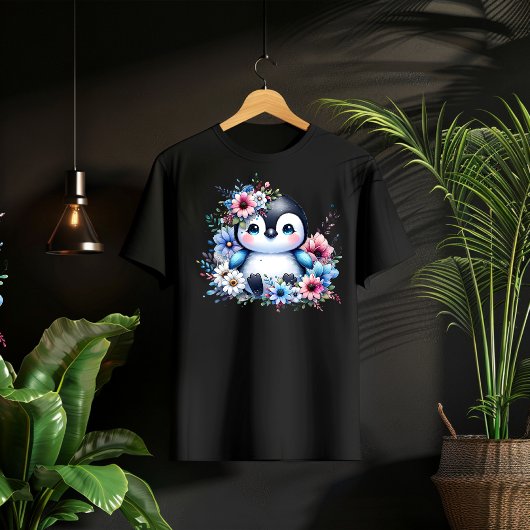 Cute Floral Penguin Pastel Illustration T-Shirt