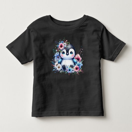 Cute Floral Penguin Pastel Illustration T-Shirt (Voorkant)