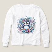 Cute Floral Penguin Winter Illustration T-Shirt (Voorkant)