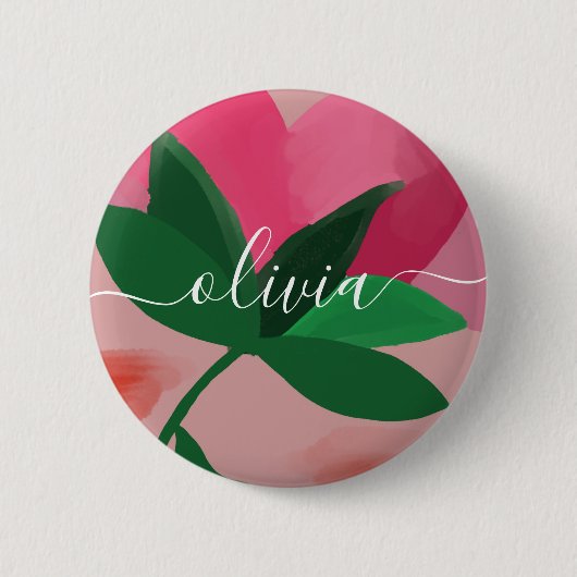 Cute floral personalised name backpack knoop ronde button 5,7 cm (Voorkant)