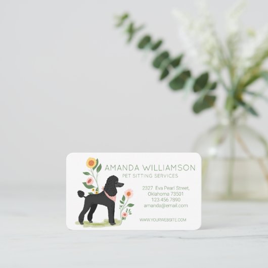 Cute Floral Pet Cut Poodle Dog Pet Care Visitekaartje (Staand voorkant)