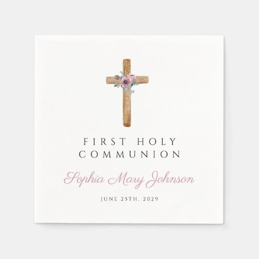 Cute Floral Pink Cross Girl First Community Servet (Voorkant)