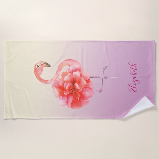 Cute Floral Pink Flamingos Ombre Strandlaken (Voorkant)