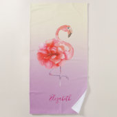 Cute Floral Pink Flamingos Ombre Strandlaken (Voorkant)