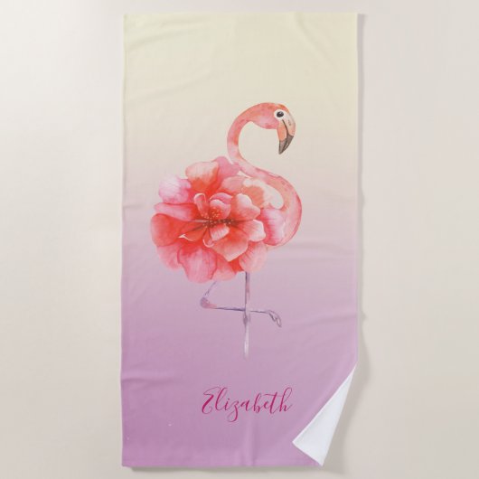 Cute Floral Pink Flamingos Ombre Strandlaken (Voorkant)