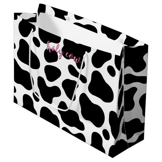 cute floral pink Holy Cow leather 1st Birthday Groot Cadeauzakje (Voorkant Gekanteld)