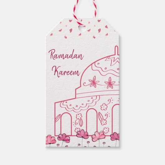 Cute Floral Pink Mosque Islamic Ramadan Kareem Cadeaulabel (Voorkant)